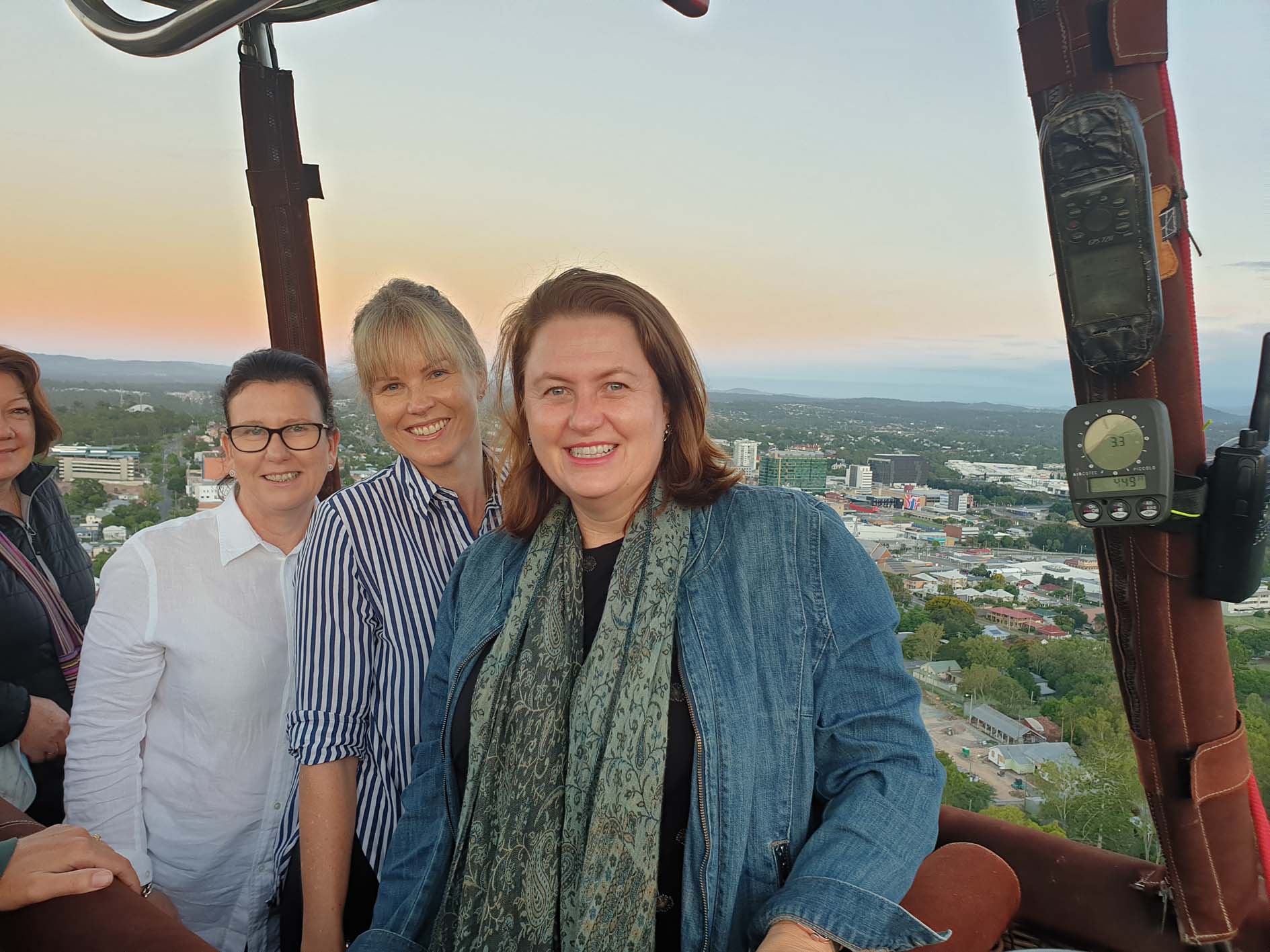 Ipswich Mayor Teresa Harding (right), Cr Nicole Jonic (middle) and Cr Marnie Doyle (left) had the chance to take a Floating Images Hot Air Balloon flight in 2021