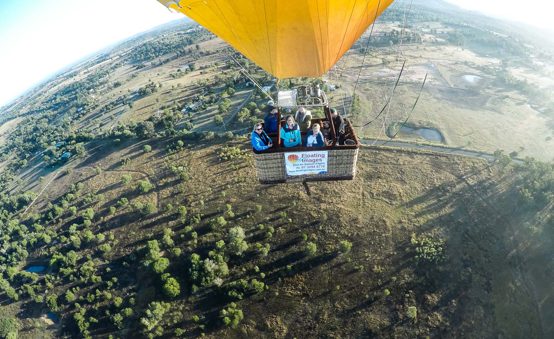 Taking a selfie in the basket with the Go Pro