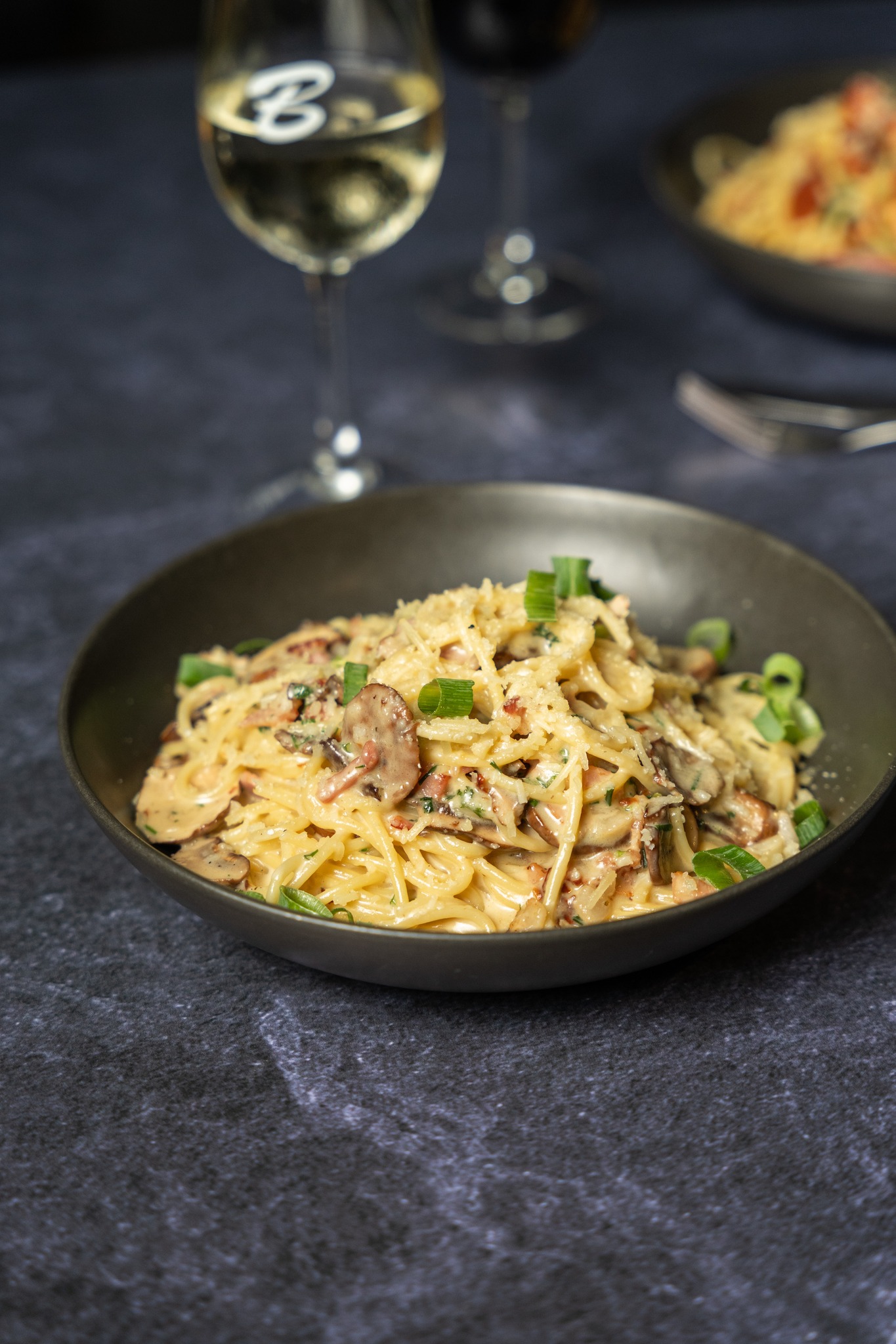 Brother’s Leagues Club bacon and mushroom spaghetti