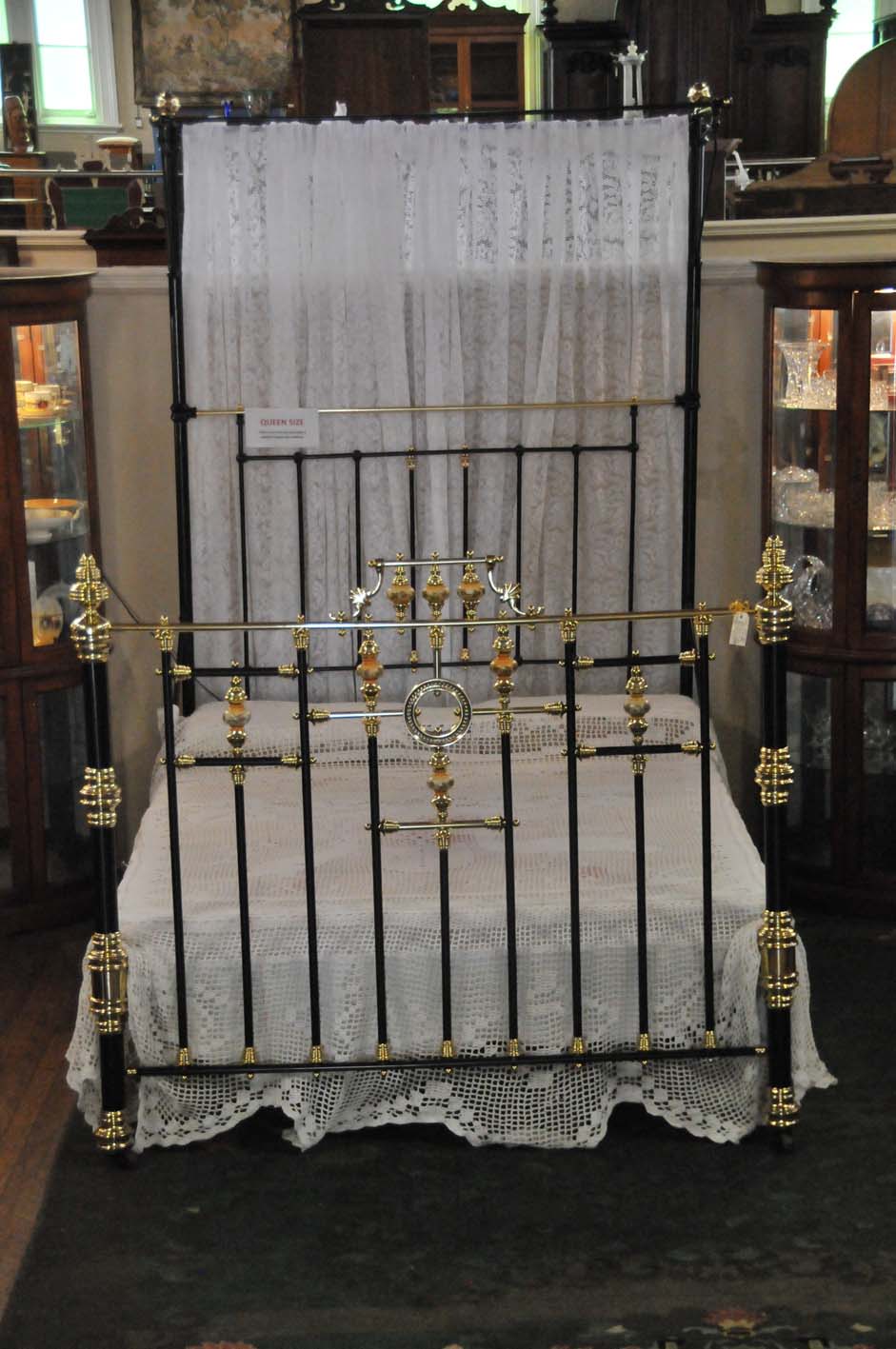 Queen size brass, iron and porcelain bed Ipswich Antique Centre