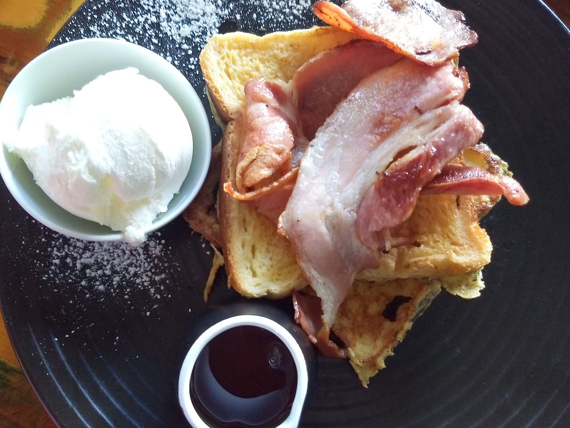 French toast with bacon and ice cream at the Queens Park Cafe