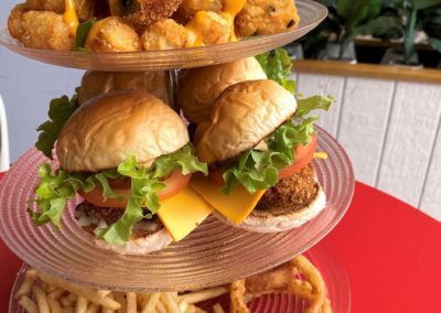The vegetarian burger tower at Ruby Chews