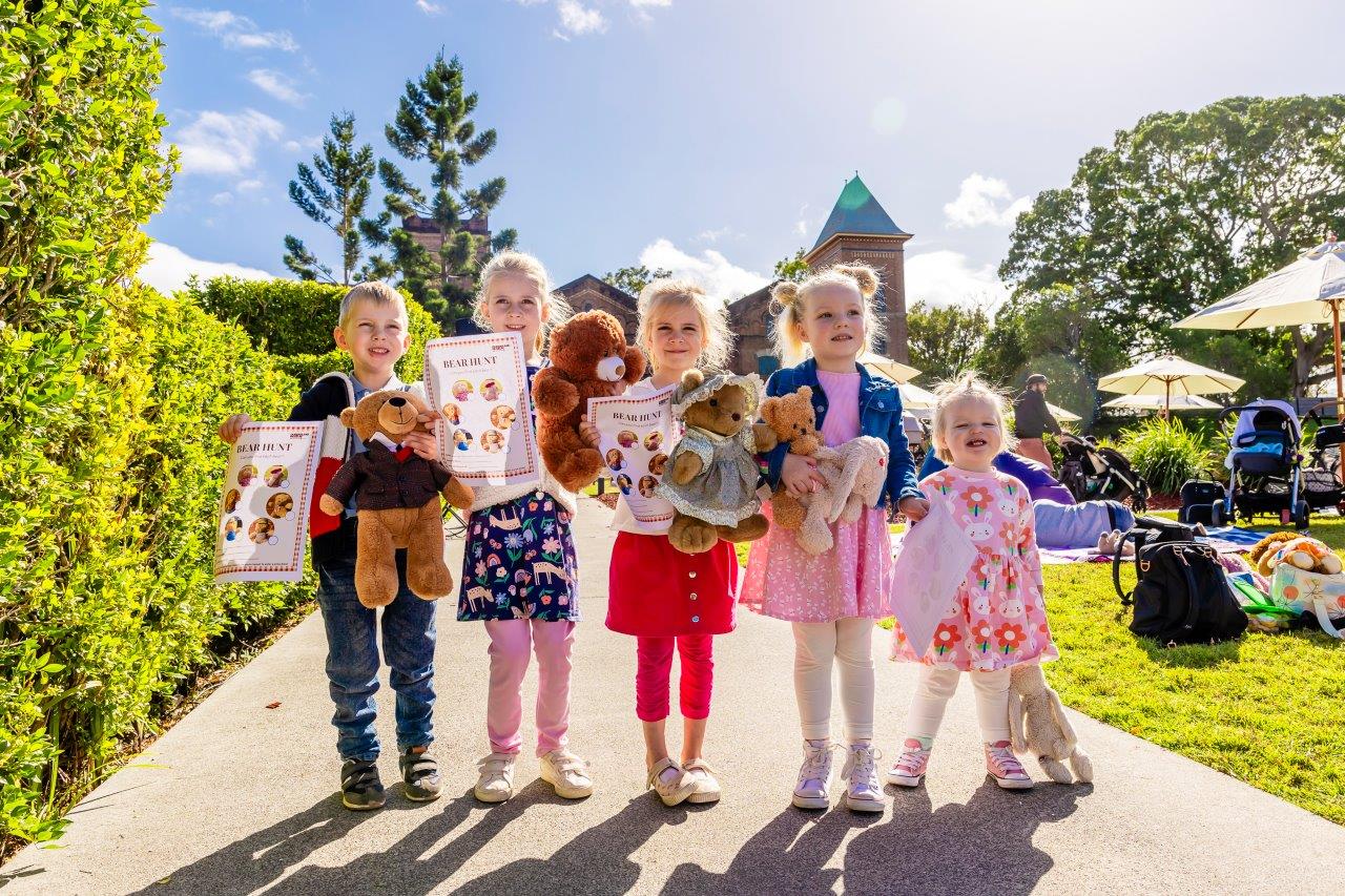Kids lined up at the museum holding their Teddies for Teddy Bears' Picnic Kids lined up at the museum holding their Teddies for Teddy Bears' Picnic