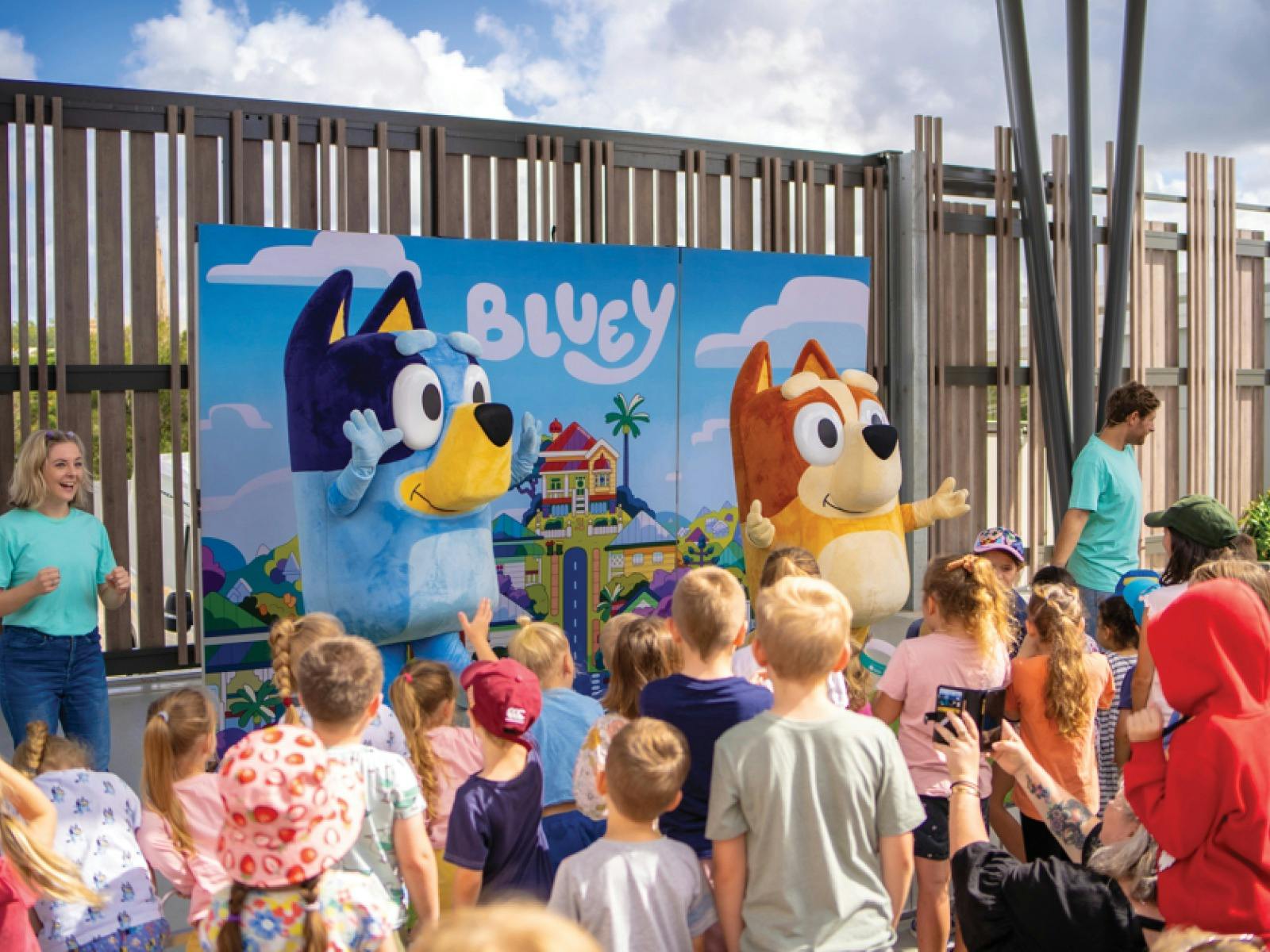 Bluey and Bingo on stage