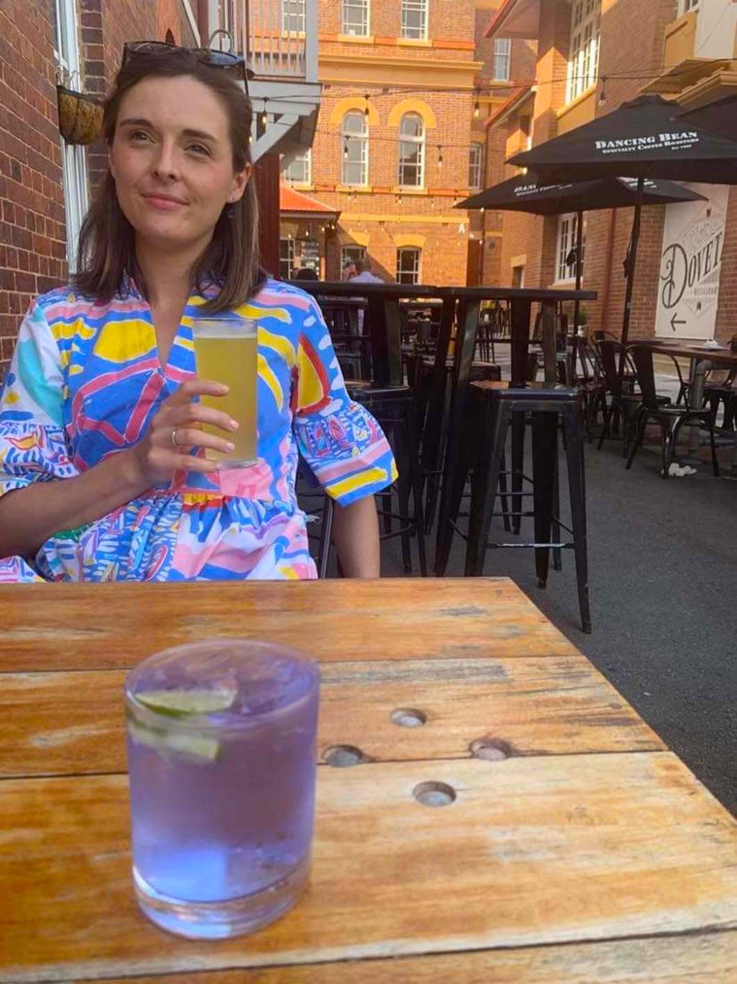 Beth and Emily enjoy a well-earned drink at The Pumpyard